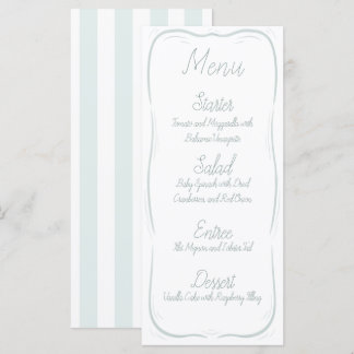 Menu de mariage rayé avec bordure vert mousse de m
