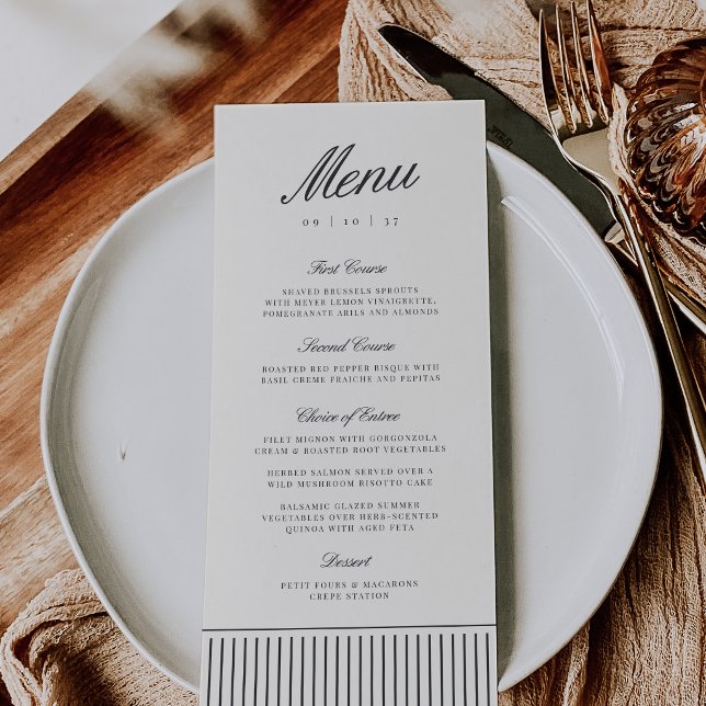 Menu de mariage rayé classique noir et écru (Créateur téléchargé)
