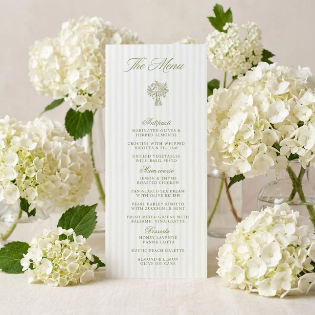 Menu de mariage rayé vert sauge et beige classique (Créateur téléchargé)