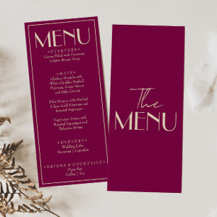 Menu de mariage rétro de luxe vin fin