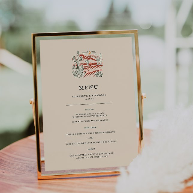 Menu de mariage rétro western cactus désert (Créateur téléchargé)