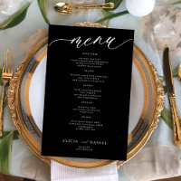 Menu de mariage romantique blanc et noir à budget