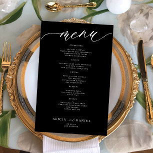 Menu de mariage romantique blanc et noir à budget