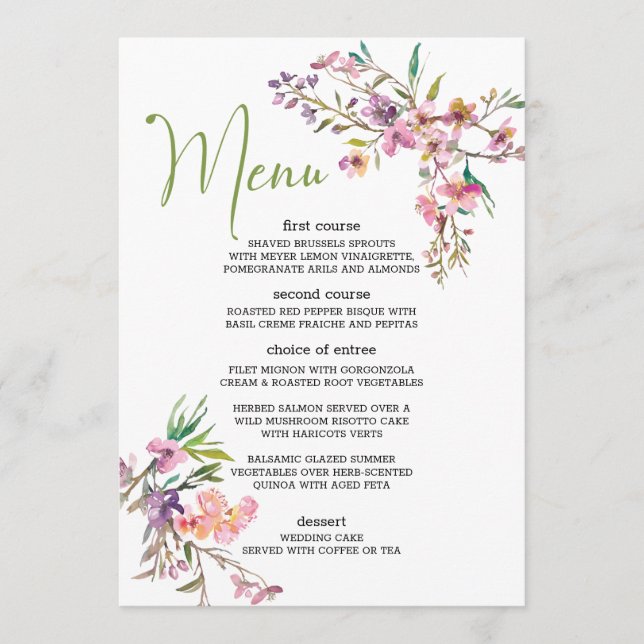 Menu de mariage romantique floral à fleurs de ceri (Devant)