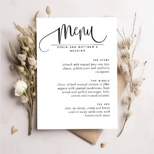 Menu de mariage romantique moderne élégant, script