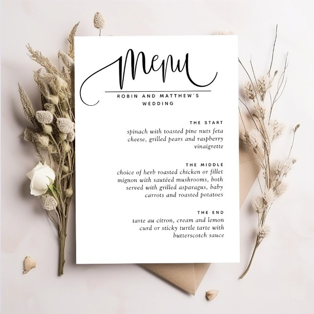 Menu de mariage romantique moderne élégant, script (Créateur téléchargé)