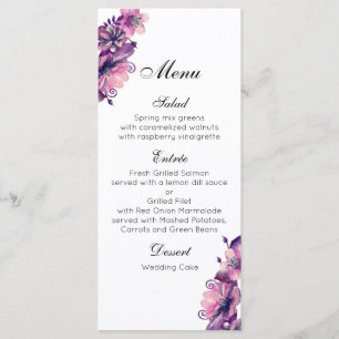 Menu de mariage romantique rose. Menu de dîner vio
