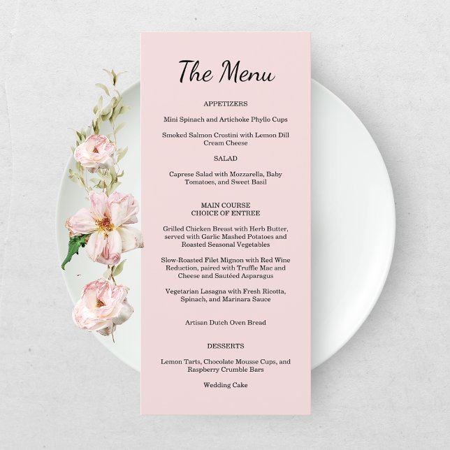 Menu de mariage Rose de jardin rose (Créateur téléchargé)