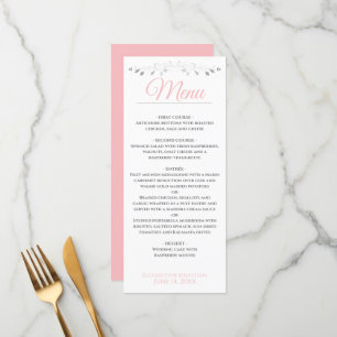 Menu de mariage rose et gris simple et élégant