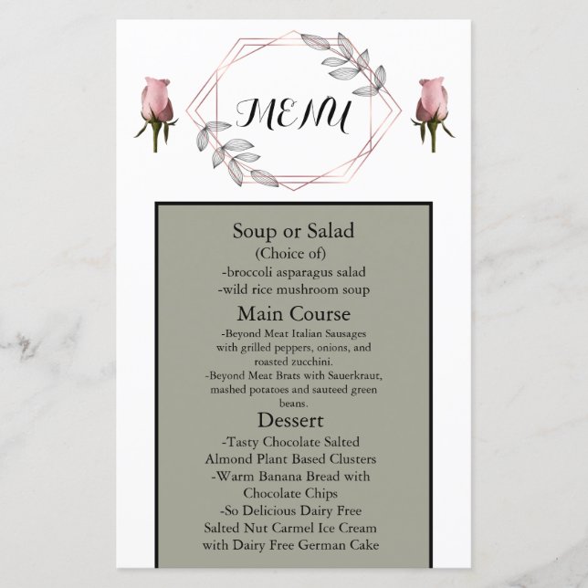 Menu de mariage Rose Pâle et Sauge Poussiéreuse av (Devant)
