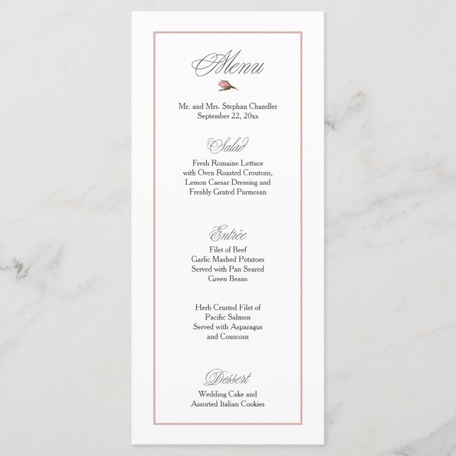 Menu de mariage rose poudré (Devant)