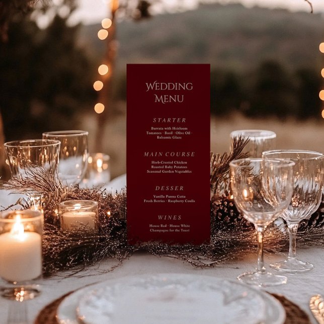 Menu de mariage royale vintage burgundy script (Créateur téléchargé)