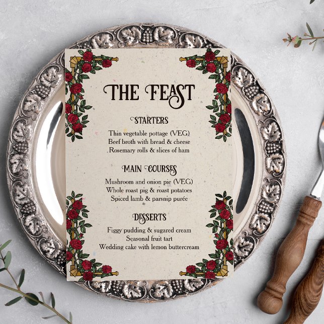 Menu de mariage RPG D20 Monogram Roses (Créateur téléchargé)