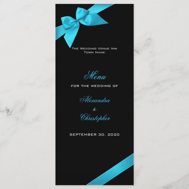 Menu de mariage Ruban Turquoise (Devant)
