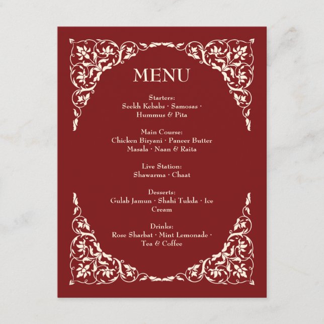 Menu de mariage Ruby Radiance Rouge profond et crè (Devant)