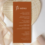 Menu de mariage Rust Terracotta pour le dîner<br><div class="desc">Cartes de menu de mariage minimalistes | Menu moderne,  Menu de dîner de mariage,  Menu de dîner et de boissons de mariage Rustique Let's Eat,  Menus de mariage rustiques à calligraphie simple Menus de mariage,  Menu de mariage rustique,  Menu de table de mariage</div>