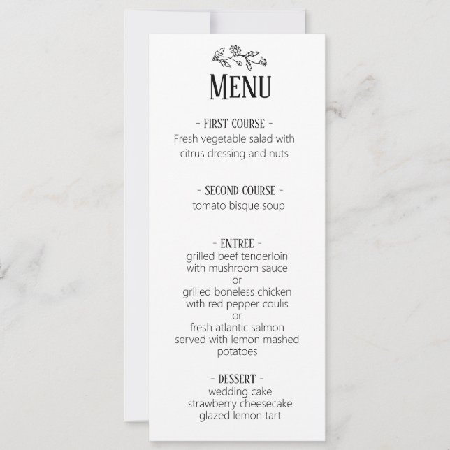 Menu de mariage rustique à l'aquarelle de tourneso (Devant)