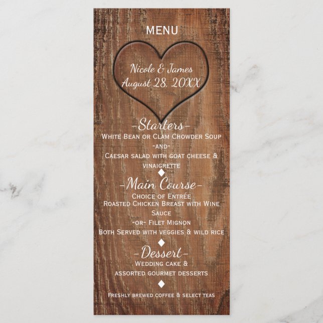 Menu de mariage rustique arbre en bois sculpté dan (Devant)