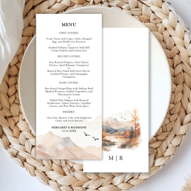 Menu de mariage rustique au bord du lac en automne (Créateur téléchargé)