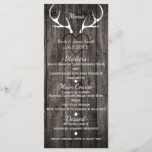 Menu de mariage Rustique bois de cerf et cœur scul