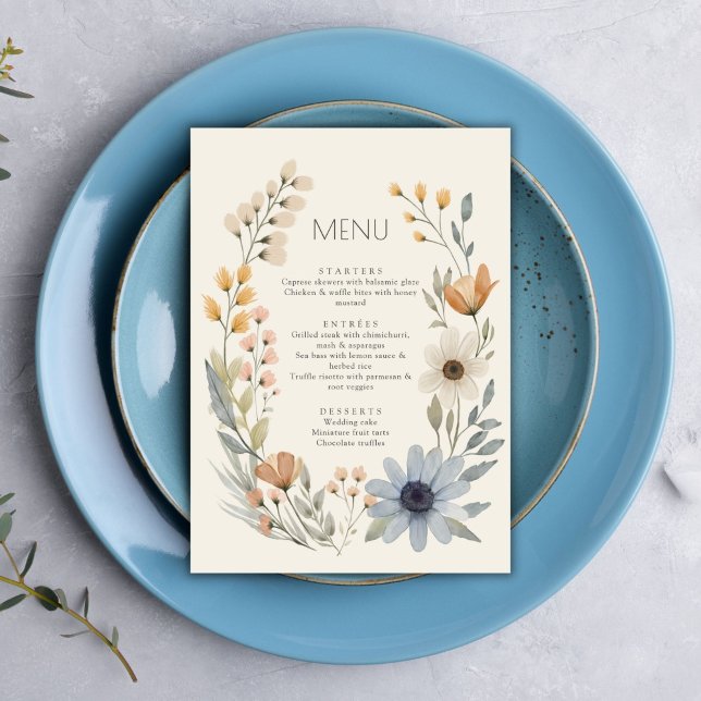 Menu de mariage rustique Fleur sauvage Wreath Gard (Créateur téléchargé)