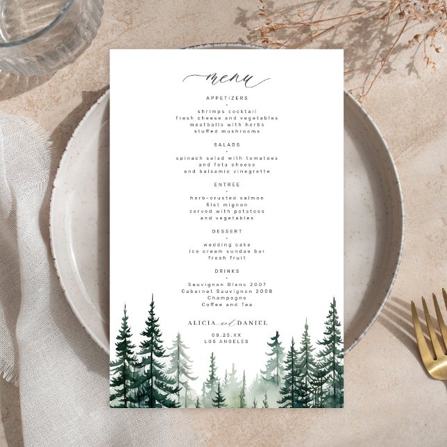 Menu de mariage rustique forestier à budget avec d (Créateur téléchargé)