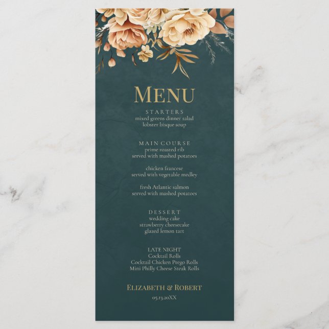 Menu de mariage sarcelle Sorcière de la forêt d'ét (Devant)