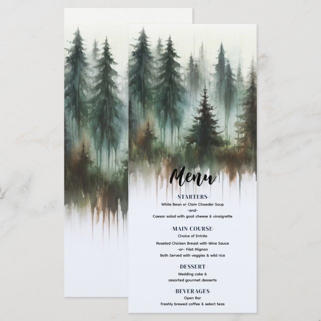 Menu de mariage sauvage rustique avec arbres à l'a (Devant / Derrière)