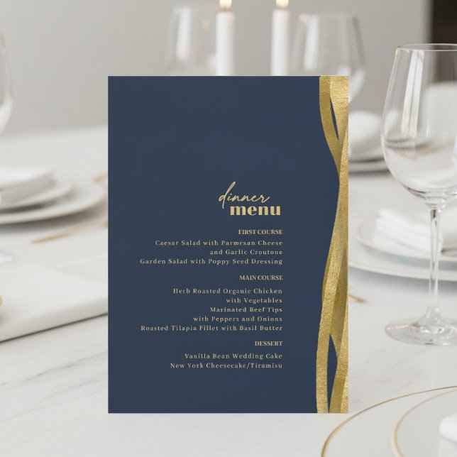 Menu de mariage Sculptural Waves Navy Or ID1312 (Créateur téléchargé)