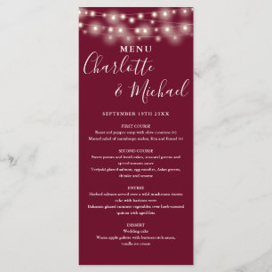 Menu de mariage signature avec guirlandes de lumiè