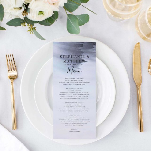 Menu de mariage simple à l'aquarelle noire moderne (Créateur téléchargé)