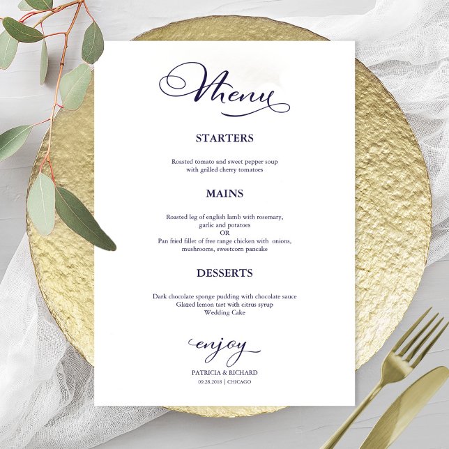 Menu de Mariage Simple Calligraphie Élégante (Créateur téléchargé)