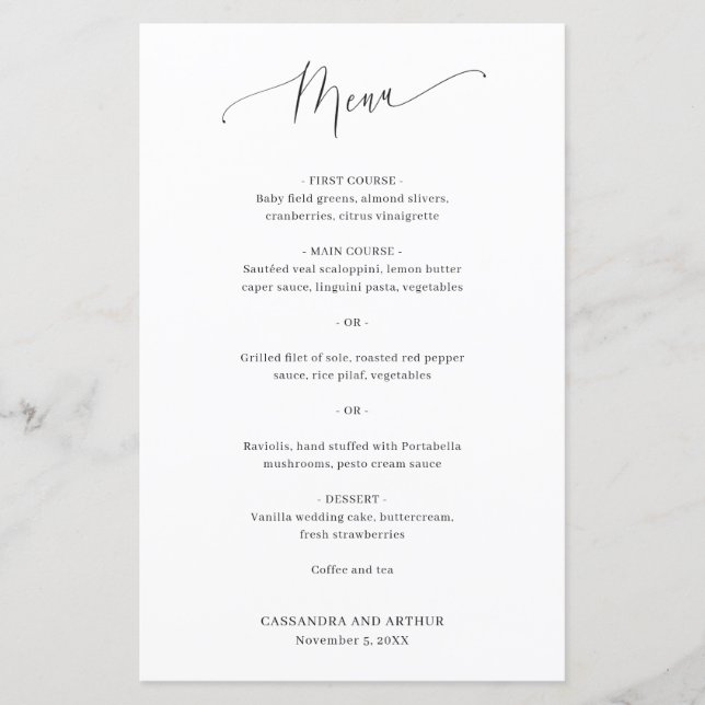 Menu de mariage simple classique élégant (Devant)