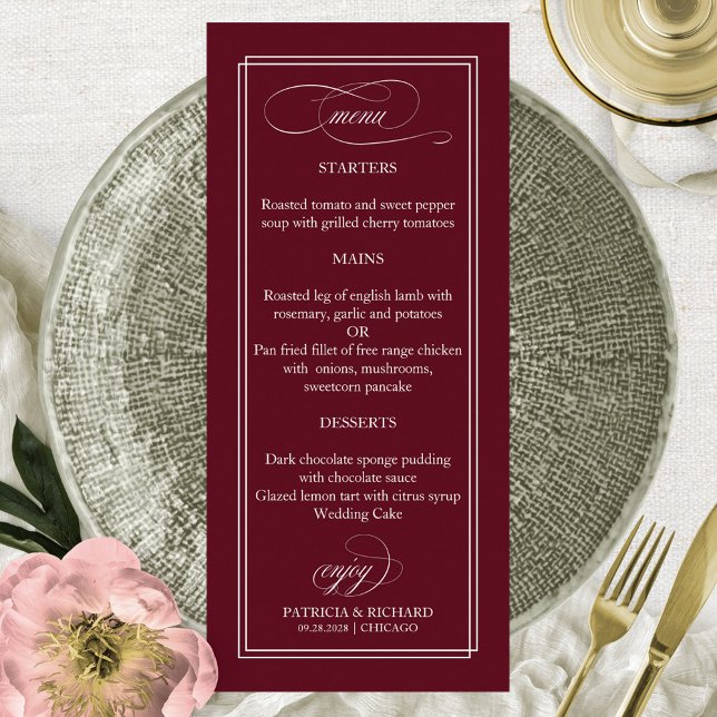 Menu de mariage simple élégant Burgundy Marsala 4x (Créateur téléchargé)