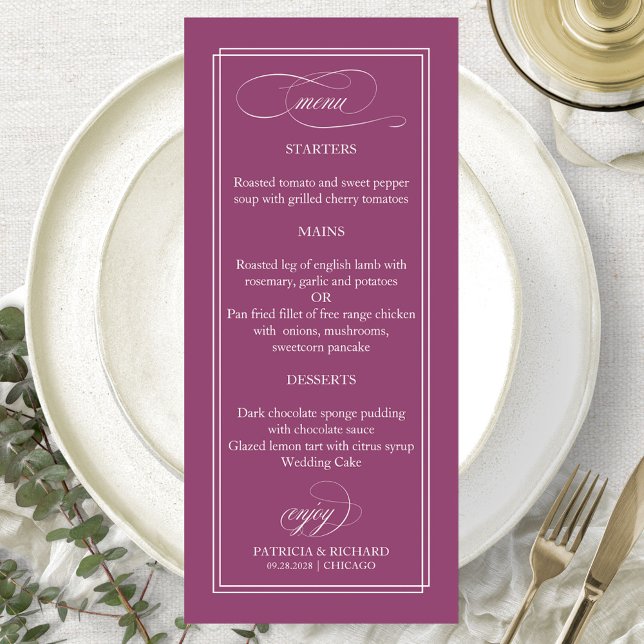 Menu de mariage simple élégant Pink Cassis 4x9 (Créateur téléchargé)