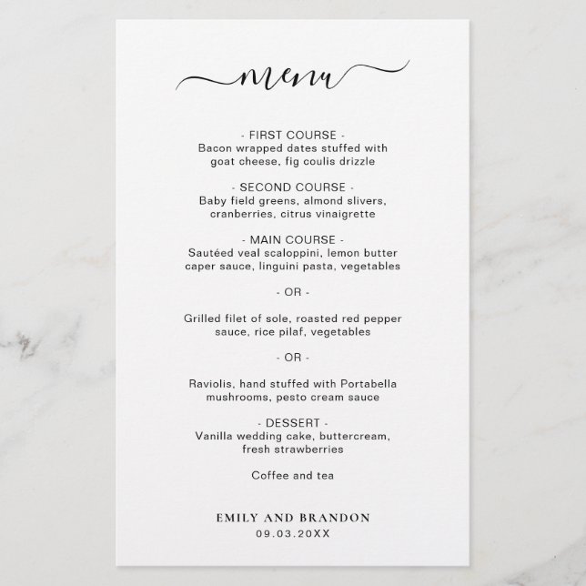 Menu de mariage simple et élégant moderne (Devant)