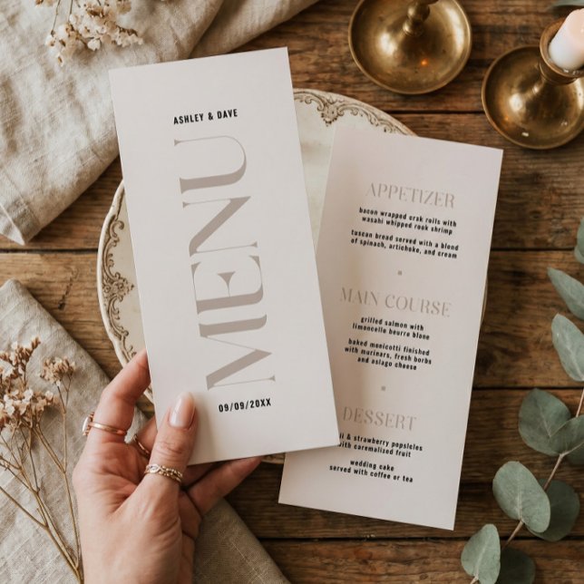 Menu de mariage simple et moderne beige bordure (Créateur téléchargé)
