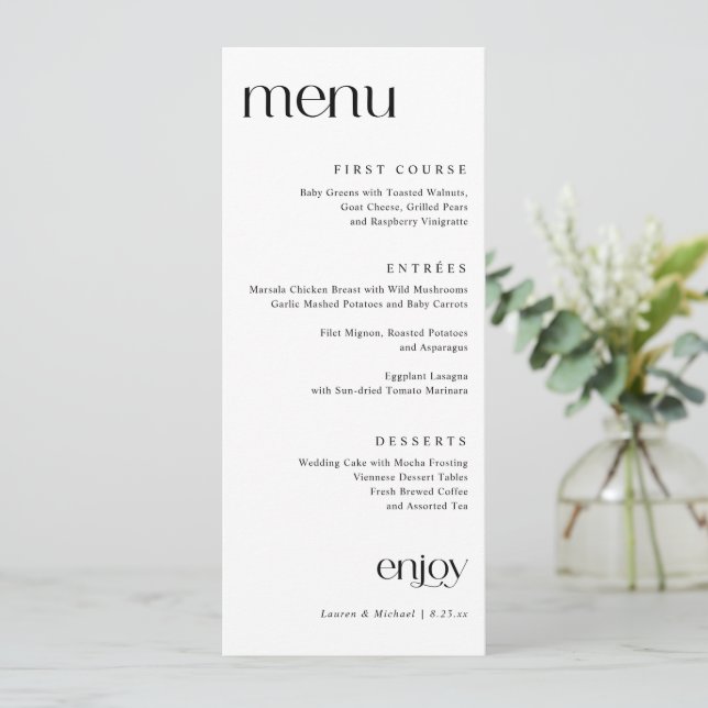 Menu de mariage simple moderne et élégant (Debout devant)