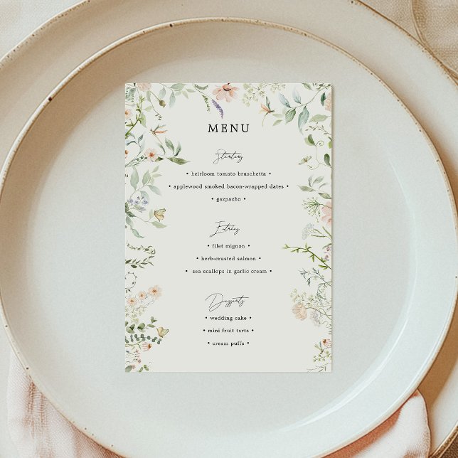 Menu de mariage simple vintage rustique aux fleurs (Créateur téléchargé)
