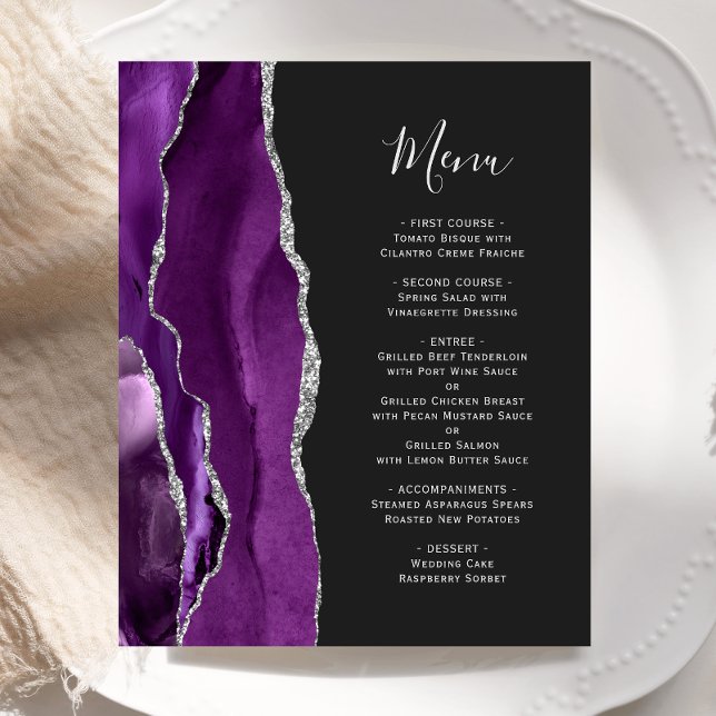 Menu de mariage sombre Agate argent Violet Budget (Créateur téléchargé)