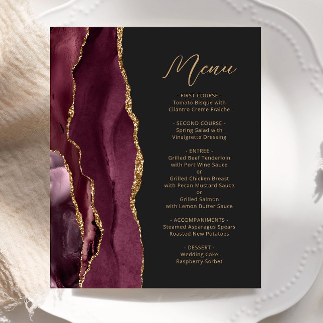 Menu de mariage sombre Bourgogne doré Agate pas ch (Créateur téléchargé)