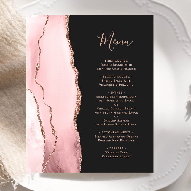 Menu de mariage sombre Budget Blush Rose Gold Agat (Créateur téléchargé)
