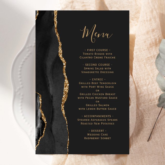 Menu de mariage sombre élégant avec agate dorée su (Créateur téléchargé)