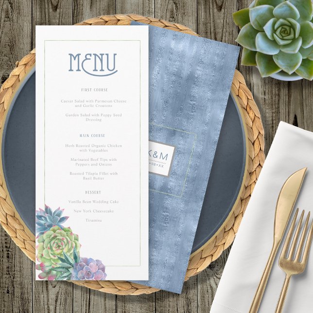 Menu de mariage Succulents et Étincelles Bleu ID51 (Créateur téléchargé)
