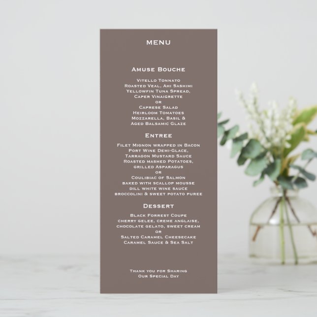 Menu de mariage sur écorce d'arbre moderne (Debout devant)