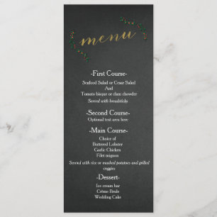 Menu de mariage tableau noir de Noël avec du houx