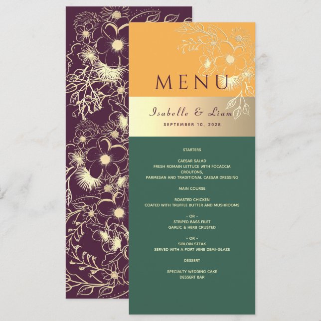 Menu de mariage tons de joaillerie (Devant / Derrière)