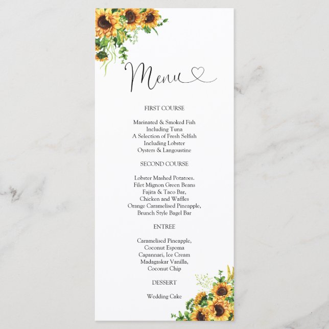 Menu de mariage Tournesol (Devant)