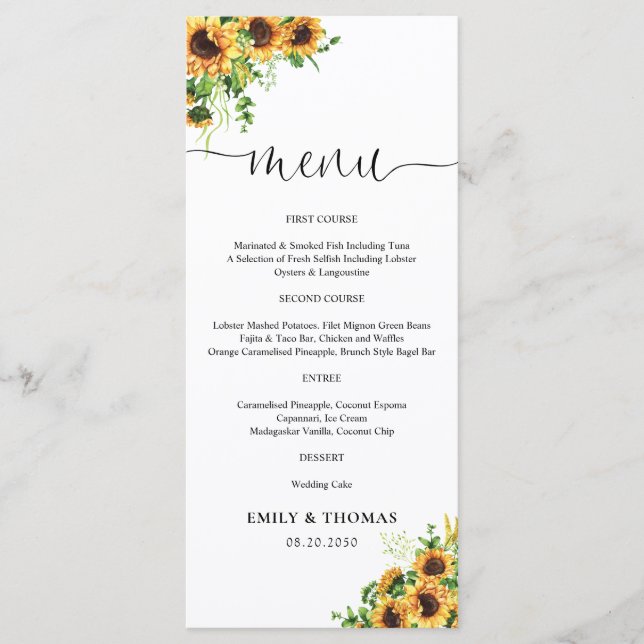 Menu de mariage Tournesol (Devant)