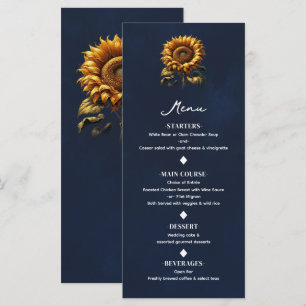Menu de mariage tournesol rustique bleu